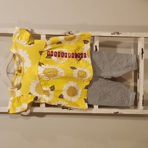Cater's NWOT Yellow Sunflower Top with White & Green Stripped Leggings 18 Months